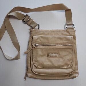 Tyler Rodan Tan Crossbody Bag Faux Leather Zip Pockets Adjustable Strap